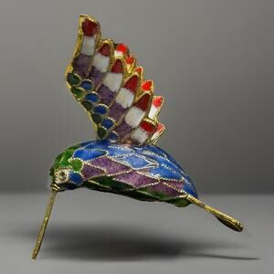 Handmade Cloisonne Hummingbird Ornament 3 X 2”Metal Enamel Colorful